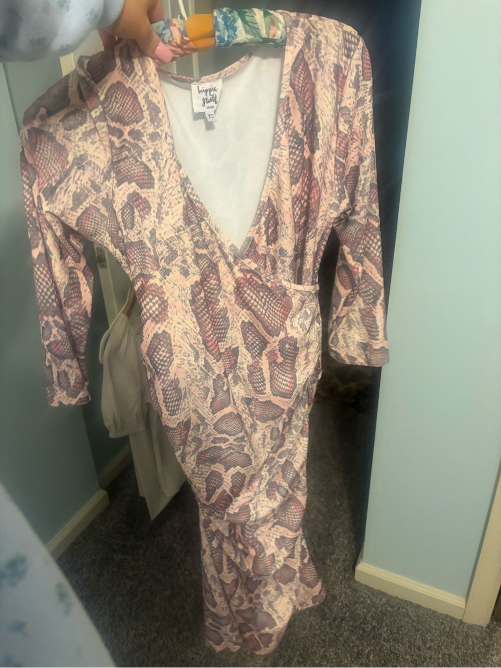 Hippie Rose Pink and Beige Snake-Print Wrap Maxi Dress